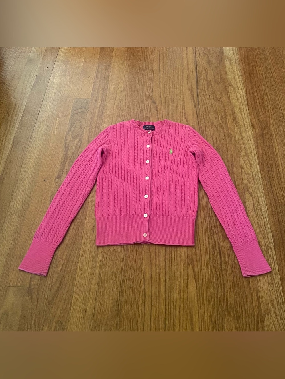 Polo by Ralph Lauren Hot Pink Mini Cable-Knit Button Cardigan Big Girl